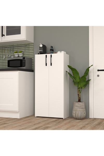 MOBİLİQUE Şahane No.3 Çok Amaçlı 2 Kapaklı 5 Raflı Dolap Beyaz-Beyaz