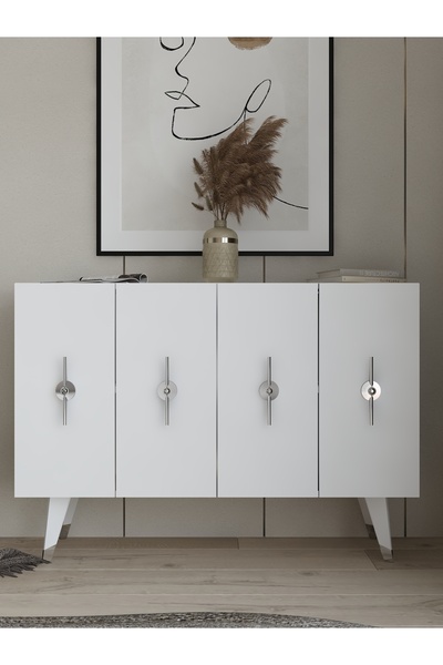 DEMONTE DECOR Quartdd (KM120) Konsol , Çok Amaçlı Dolap - Beyaz Gümüş (RAMADA KULP)