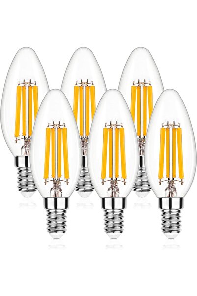 HYX E14 LED Light Bulb, 6 Pack C35 Filament Candle Bulbs, 4W (40W Equivalent), Warm White 2700K