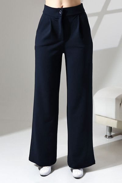 Balta Collection High Waist Lycra Women's Palazzo Pants - Pleated and Buttoned, Stretch and Comfortable