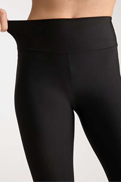 MRS.MODA Kadın Siyah Renkli Topuktan Bağlamalı Yüksek Bel Toparlayıcı Spor Tayt