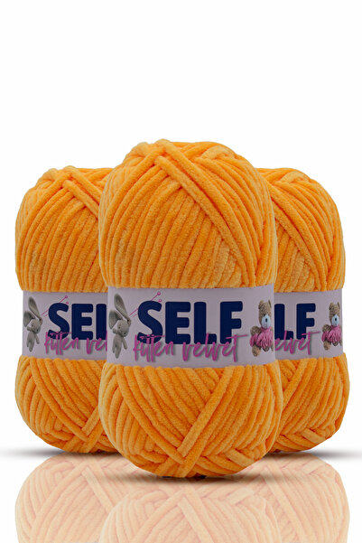 Self 3'lü Turuncu Kadife Ip, Amigurumi, Oyuncak, Battaniye El Örgü Ipi, Kitte...