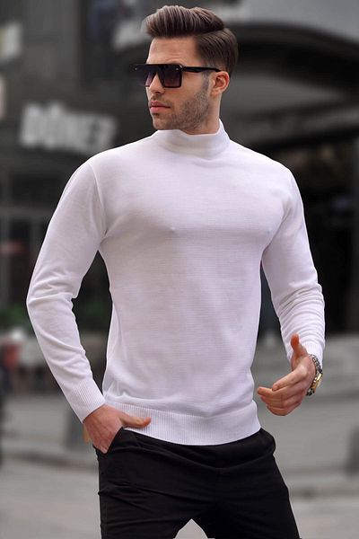 Madmext Ecru Slim Fit halber Rollkragenpullover für Herren 6343