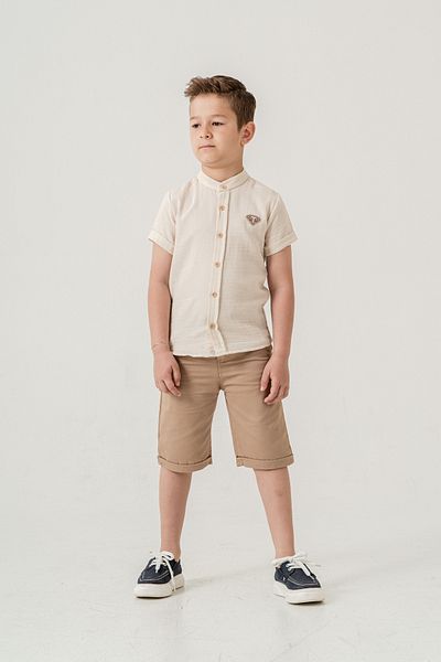 Esterella Boy's Muslin Suit / Judge Collar Short Sleeve Shorts Suit / Muslin Shorts Shirt Suit