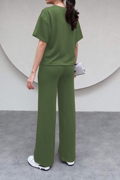 ruNadeS Women's Trend Short Sleeve Palazzo Summer Suit