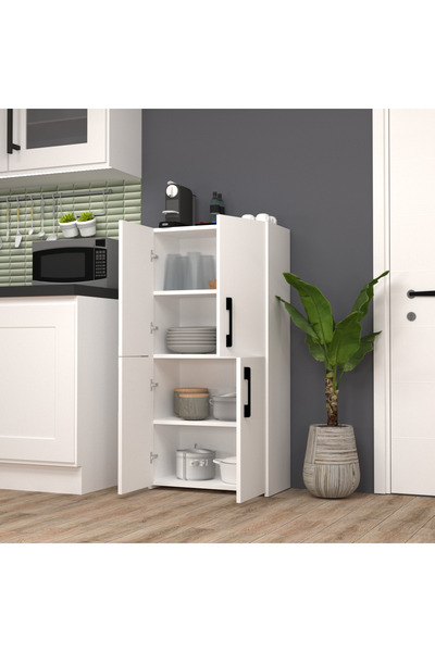 MOBİLİQUE Şahane No.7 Çok Amaçlı 4 Kapaklı Dolap Beyaz-Beyaz