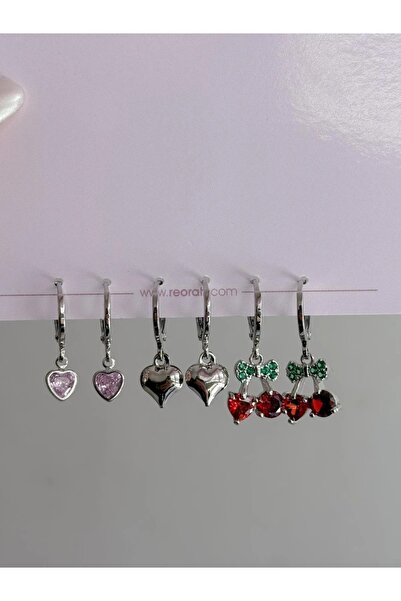 Reorah Collection مجموعة أقراط الحب الكرز - مجموعة أقراط القلب الكرز