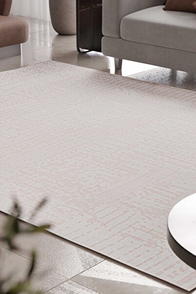 Serente Home Αφηρημένος σχεδιασμός, πλενόμενος, αντιολισθητικός, σαλονικό χαλί σε μπεζ λευκό σχέδιο 4157