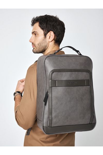 Pierre Cardin Pirre Cardin 01PC00110 - Vegan γκρι σακίδιο πλάτης, αδιάβροχη τσάντα για σημειωματάριο