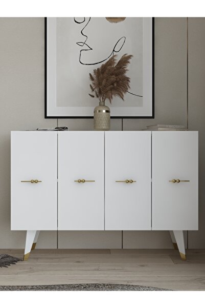 DEMONTE DECOR Quartdd (KM120) Konsol , Çok Amaçlı Dolap - Beyaz Altın (SALKIM...