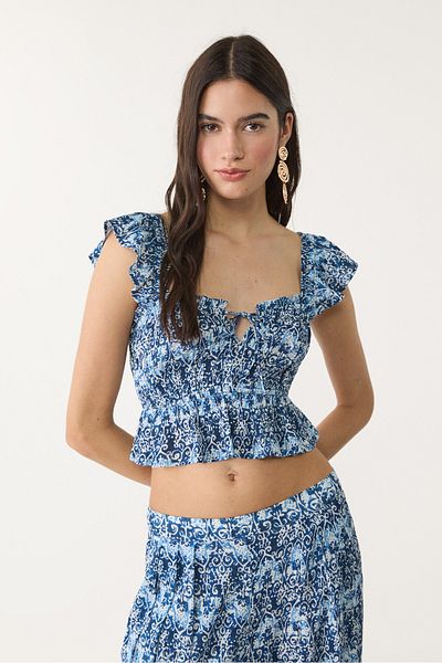 Stradivarius Flowing printed top with ruffles