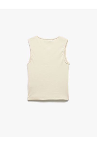 Koton Crew Neck Cotton Ribbed Slim Fit Sleeveless Smocked Blouse