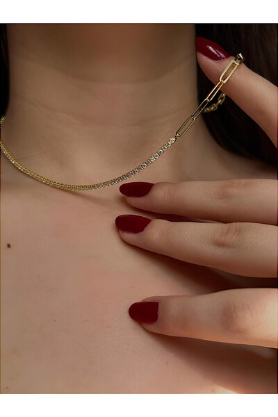 Vigens Mulier 925 Ayar Ataç ve Su Yolu Detaylı Işıltılı Kolye Vistoso