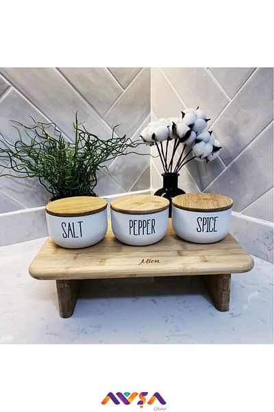 AVŞA Global 6-Piece Glass Jars 3 Large 3 Small Duo Set + Rectangular Footed Cutting Board