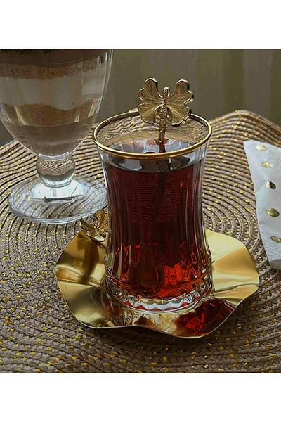 Elzemm store Lux Sunum 6 Li Gold Wavy Model Butterfly Accessory Tea Plate