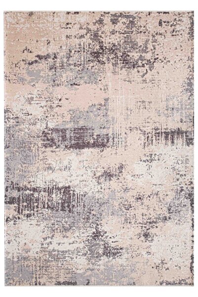 Serente Home Antique Patterned Washable Non-Slip Base Chenille Beige Anthracite Kitchen Carpet 4150