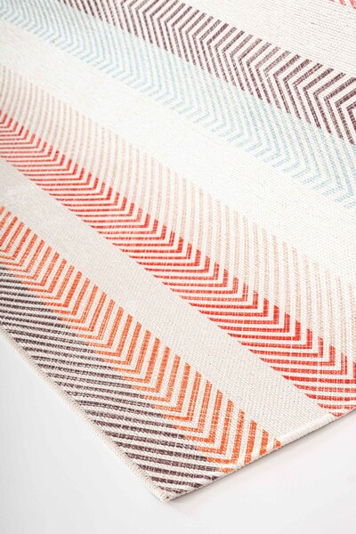 Serente Home Stripe Patterned Washable Non-Slip Base Chenille Cream Tile Kitchen Carpet 4154