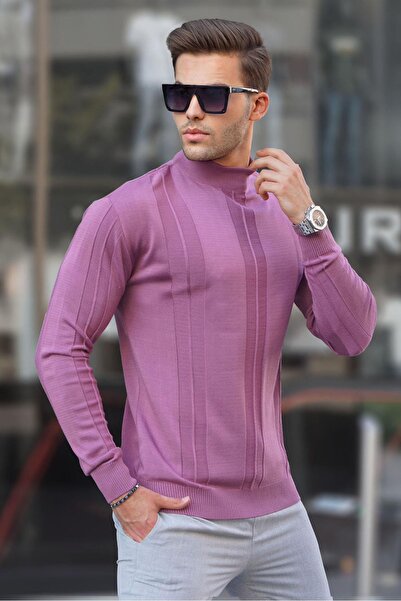 Madmext Gül Kurusu Balıkçı Yaka Desenli Kazak 6825