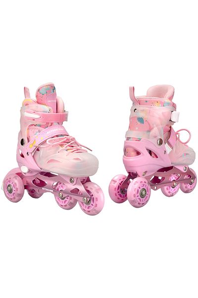 ACTION ONE Set role Pink Unicorn, cu casca, protectii si geanta transport, roti luminoase, mar M (33-37), roz