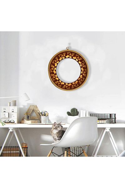 Hosoncovy decorative wall mirror, LED, metal/glass/wood, gold, 30 cm