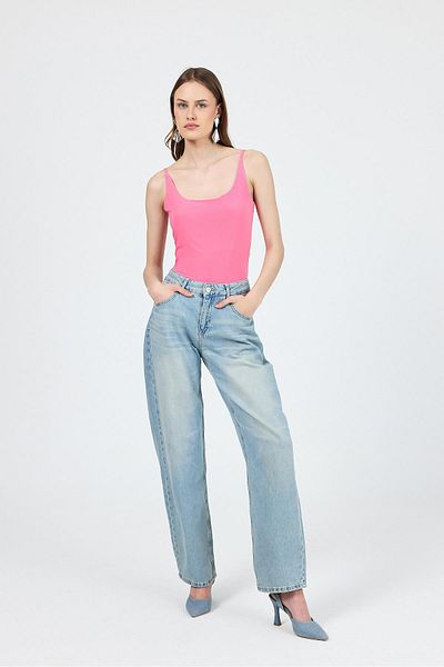 Rays Pink Thin Strap Snap Bodysuit 13255