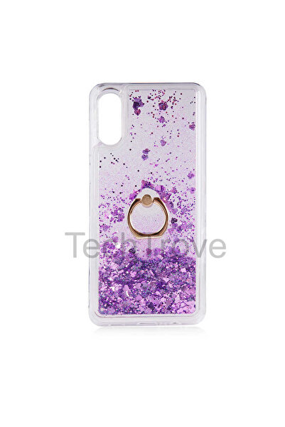 TechTrove Samsung Galaxy A02 Kılıf Simli Sıvılı Tasarım Kamera Koruma Çıkıntılı Yüzüklü Şık Kapak