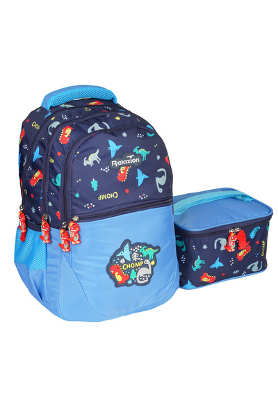 Relaxion Boy's Rlx-1350 Blue Bag with Car & Dinază Pattern