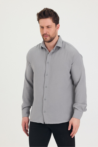 COOL TARZ Men's Slim Fit Slim Fit Long Sleeve Cotton Linen Effect Shirt