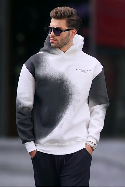 Madmext Ανδρικό φούτερ Oversize Hooded Ecru - Pale Fabric, Printed 7051