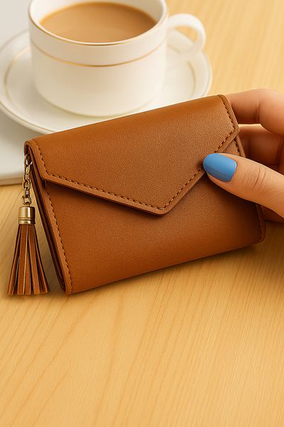 Dema Tan Leather Women's Wallet with Tassels - Card Holder