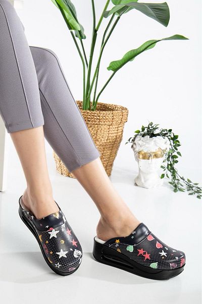 SABOTERLİK Star Patterned Air Sole Wedge Heels Orthopedic Hospital Nurse Women's Slippers