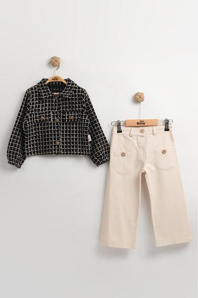 Mini Baray Girl's Flared Trousers & Jacket 2-Piece Set (2-3-4-5 Years) - Cotton