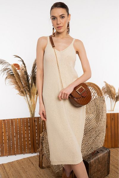 AQE FASHION Καλοκαιρινό φόρεμα με λεπτό λουράκι που δεν εμφανίζει κρέμα μίντι