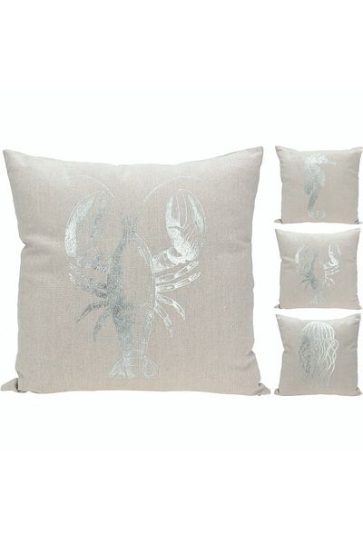 Homelux Decorative Pillow 45x45 cm, Linen Look, Zipper, Marine Design, 3 Variants: Beige/Silver