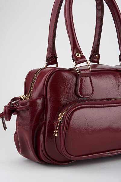 Vivaq Women's Mila Burgundy Wrinkled Shiny Faux Leather Zipper Closure Strap Handbag and Shoulder Bag