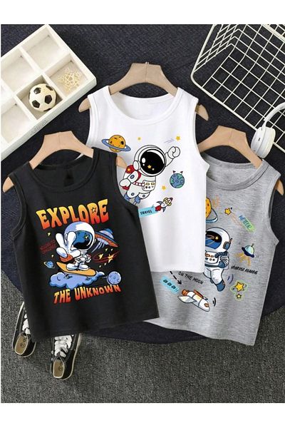 Machetta Boy's Zero Sleeve Astronauts Printed T-Shirt Set