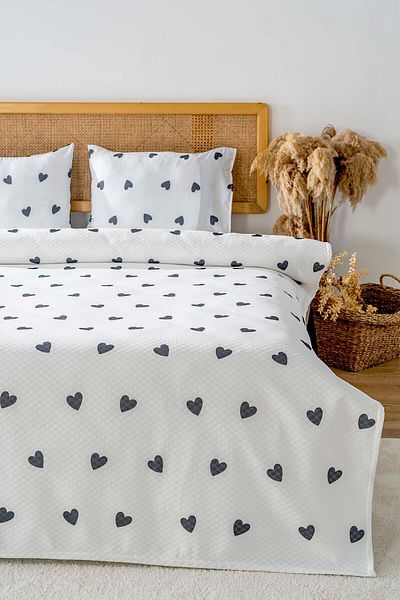 Riva Black Mini Hearts Double Printed Pique 200 X 220 cm