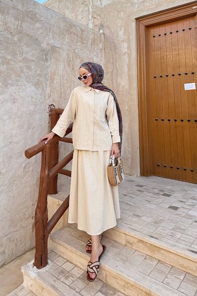 lurex moda Linen Suit with Skirt