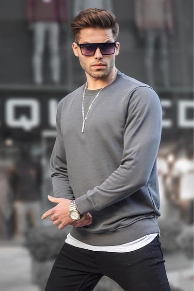 Madmext Pánská mikina Smoked Basic Crew Neck 6047