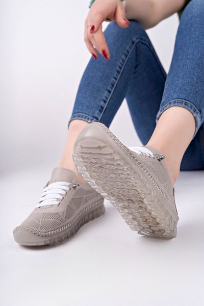 Deripabuc Genuine Leather Silver Gray Print Women's Leather Casual Shoes Dp62-8004