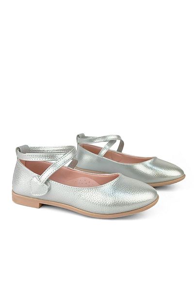 Cici Bebe Ayakkabı Tiana Girl's Silver Ankle Wrap Velcro Ballerinas