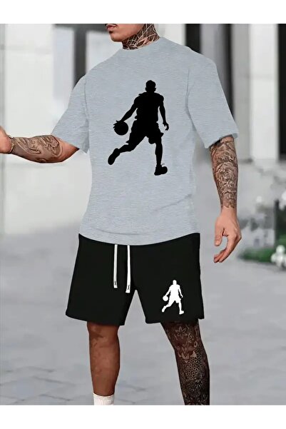 LAND MODA Set casual din două piese pentru bărbați, cu imprimeu cu silueta de...