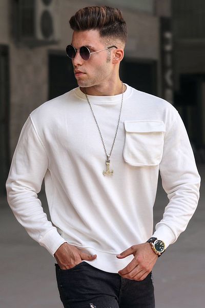 Madmext Φούτερ Ecru Crew Neck 5320