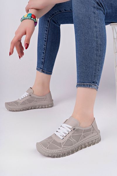 Deripabuc Genuine Leather Silver Gray Print Women's Leather Casual Shoes Dp62-8004