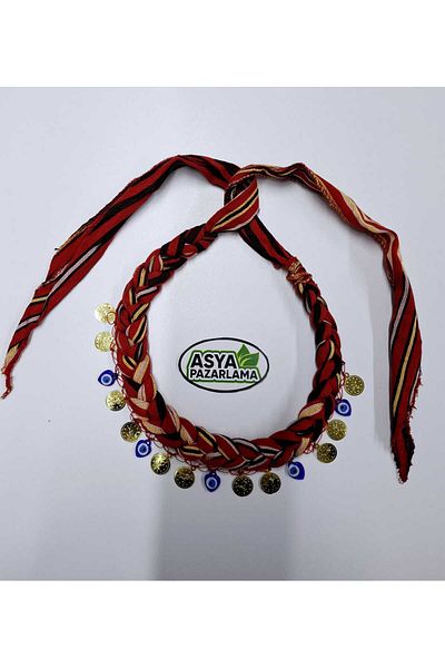 ASYA PAZARLAMA Black Sea Braided String with Evil Eye Beads and Lira Keşan, Scarf, Shawl, Scarf, Hair Band, Bandana, Puşi
