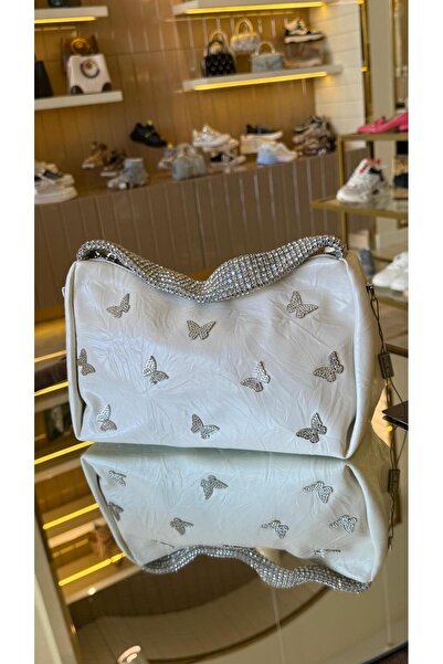 KRISTE BELL İthal Taşlı Saplı Kelebekli Model Kadın Çanta Beyaz