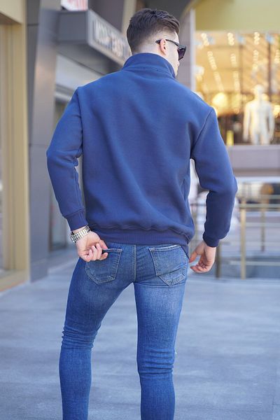 Madmext Φούτερ με φερμουάρ Navy Blue εμπριμέ 6001