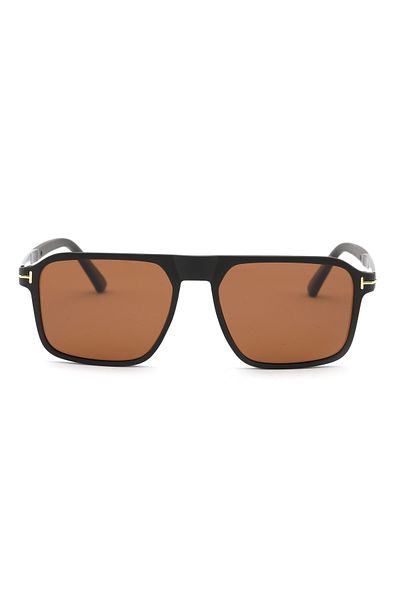 Angel Eyes Rectangle Design Brown Bone Frame Brown 100% Polarized Glass Men's Sunglasses