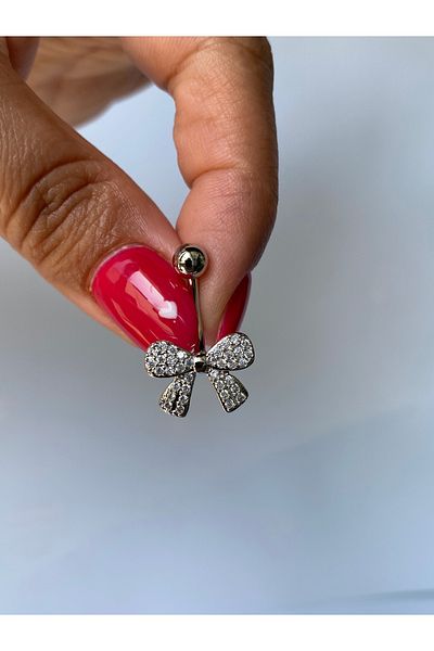 kurukafagift Steel Belly Piercing Bow Ribbon Model Zircon Stone Shiny Elegant