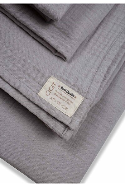 Cigit Pouch Muslin Duvet Cover Set 100x135 Cm / - 3cm Sheet 120x150 Pillow 35x45 Cm Gray